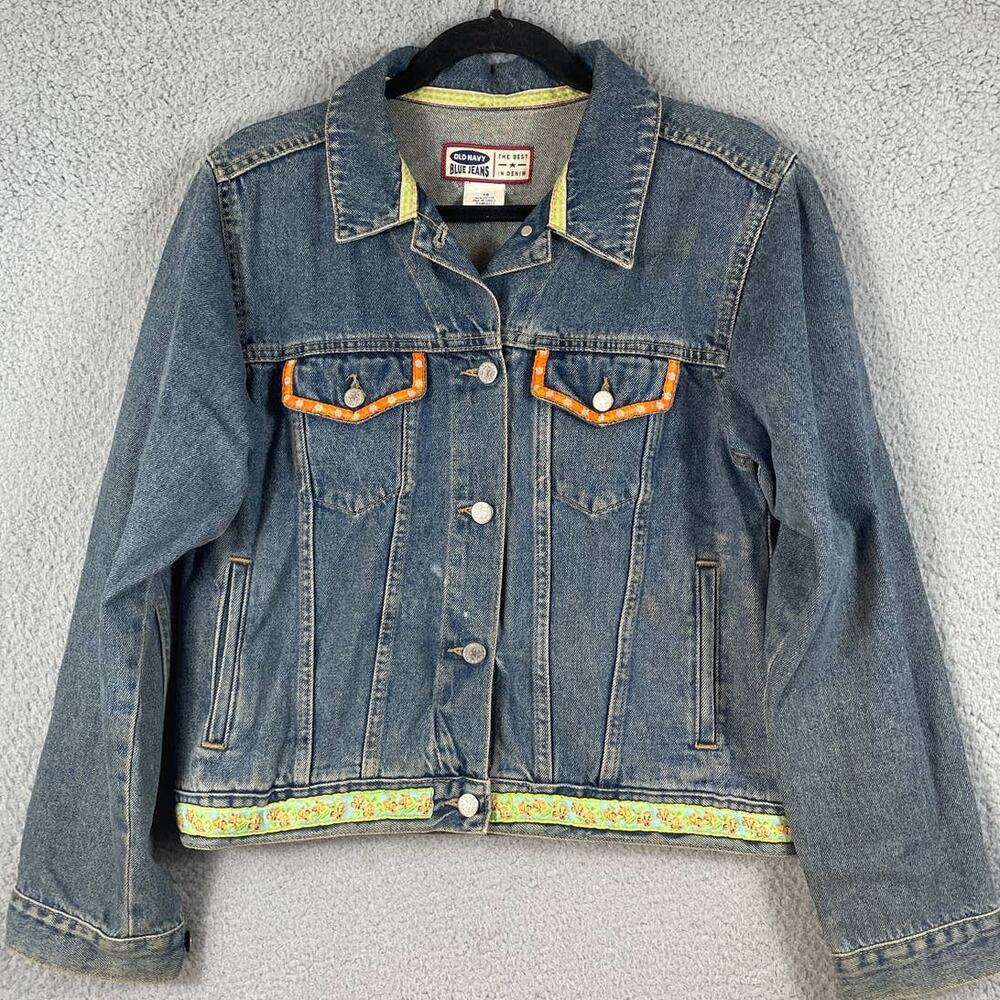 Old Navy Girls Size 16 Denim Jacket Flowers Y2K